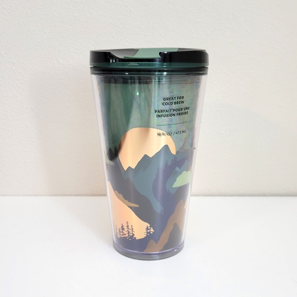 Starbucks Double Wall Plastic Tumbler 2022 Outdoor Adventure mountains foil moon - Picture 1 of 6